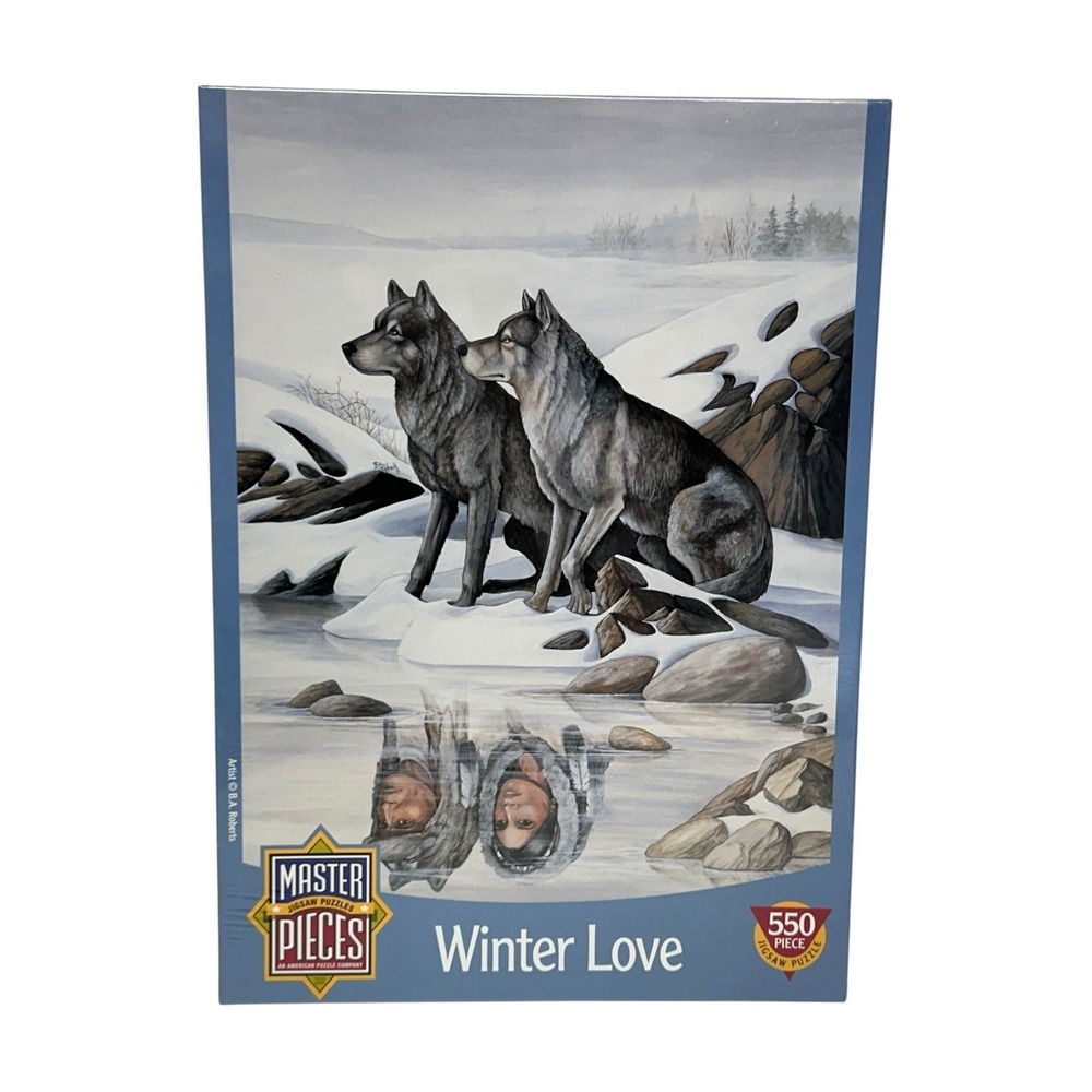 Master Pieces Puzzle WINTER LOVE Indian Wolf 550 Pc B.A Roberts Art SEALED 60997